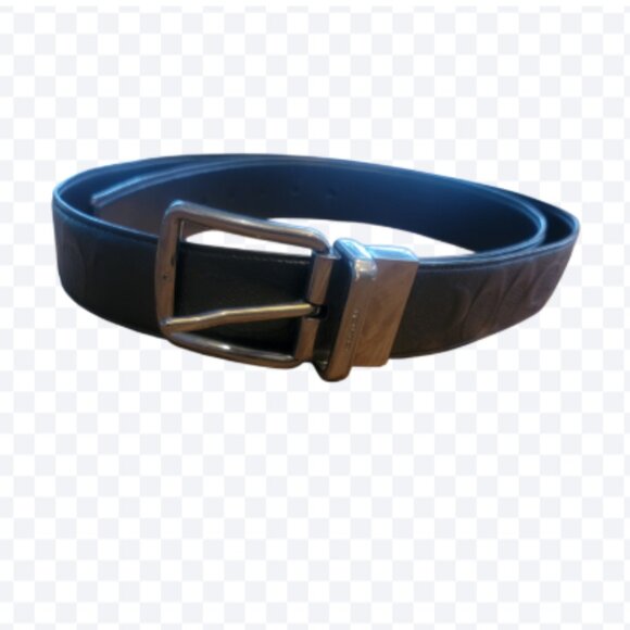 Coach Black Leather Belt with Raised Embossed C Logo Print - Picture 1 of 10